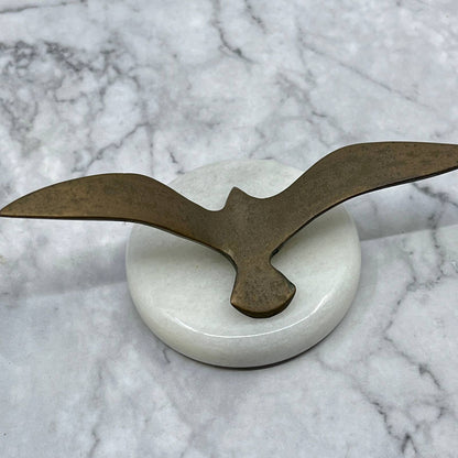VTG Art Deco MCM Copper Eagle Paperweight on Marble Stone Base 4.5x2" TJ1