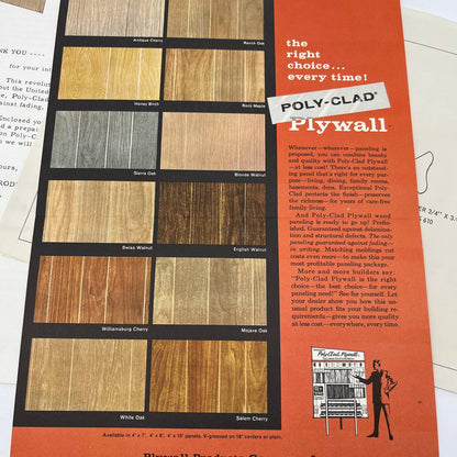 1960 Poly-Clad Plywall Wood Paneling  Advertising Promo Materials Leaflets AC8