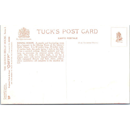 The Queen's Dollhouse Dining Room Raphael Tuck Oilette Original Postcard TK1-P17
