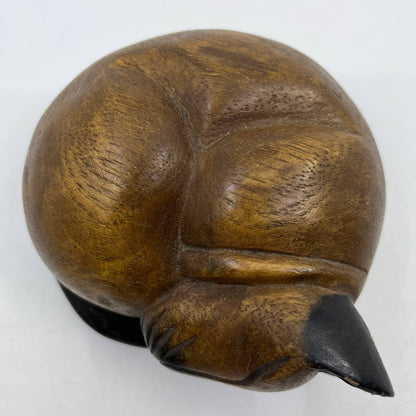 MCM Folk Art Hand Carved Curled Up Sleeping Siamese Cat Wooden Statue ~3x5" TH8