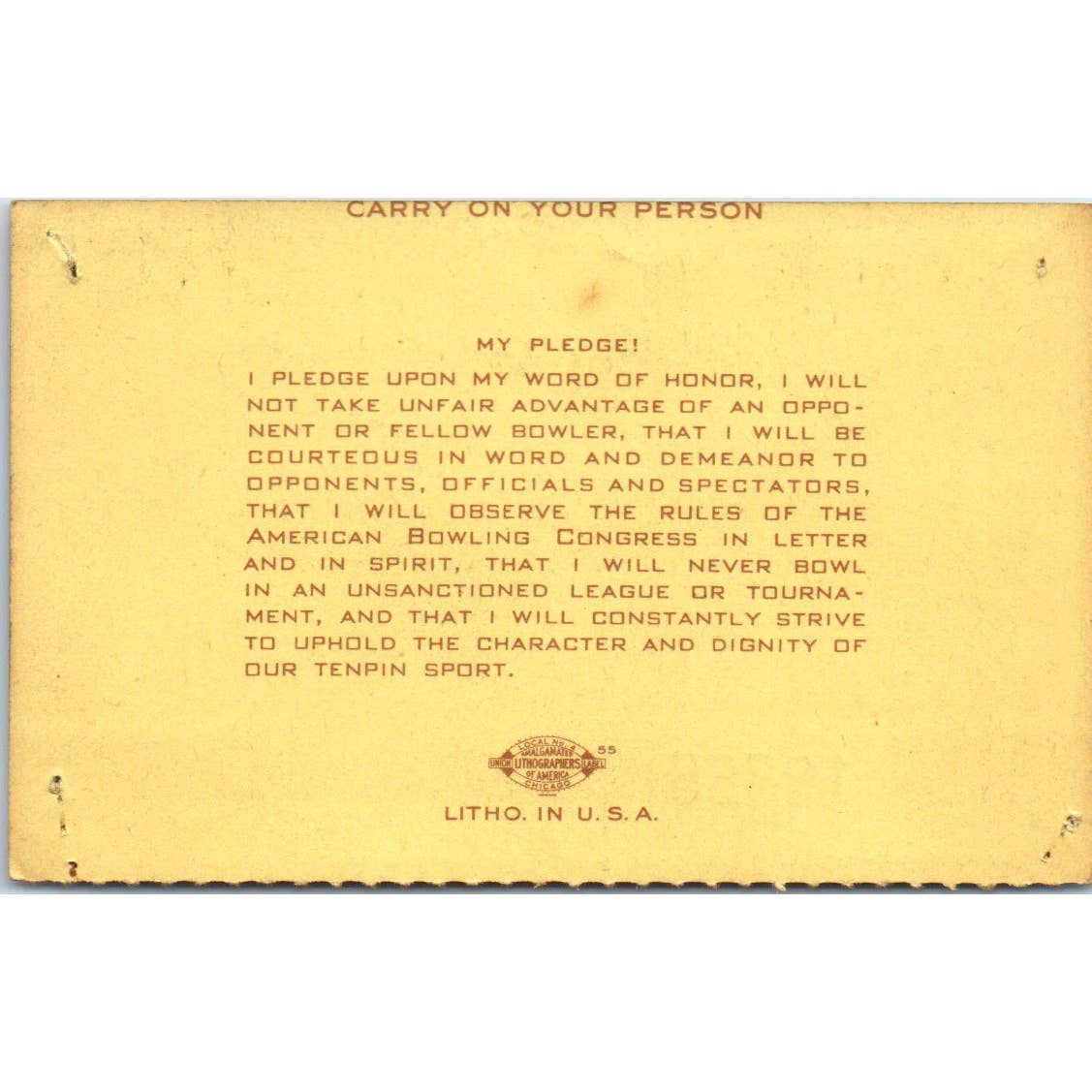 1948 American Bowling Congress Milwaukee Membership Card Eagles 800 SE5-18