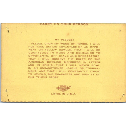 1948 American Bowling Congress Milwaukee Membership Card Eagles 800 SE5-18