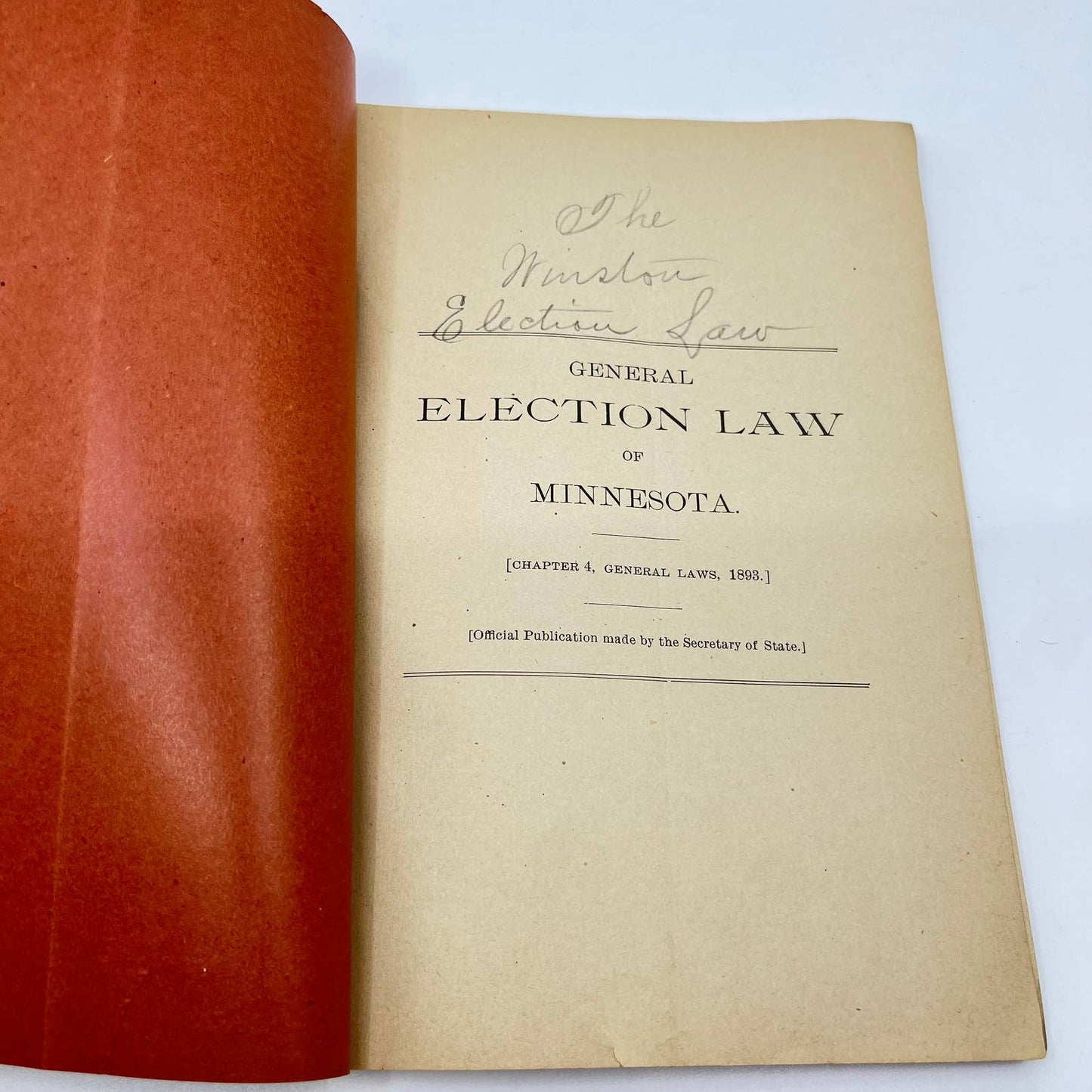 Original 1893 General Election Law of Minnesota Book Ch4 General Laws TF7