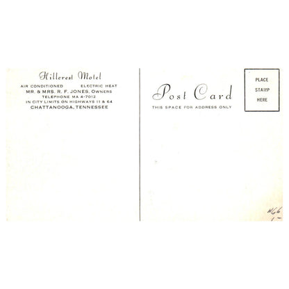 Hillcrest Motel R.F. Jones Chattanooga Tennessee - Postcard TJ8-1