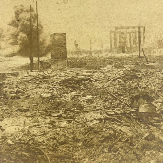 c1900 Stereoview Card San Francisco Earthquake Dynamiting Unsafe walls SD6