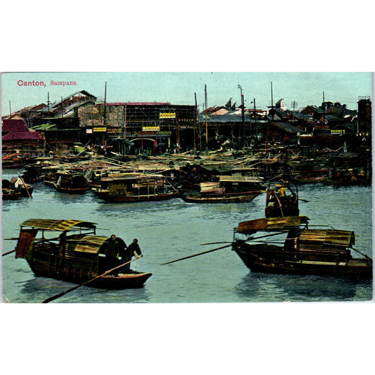 Canton Sampans Boats in Harbor c1910 Original Postcard P2-10
