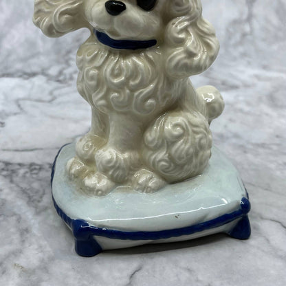 Vintage MCM White Poodle on Pillow Lusterware Figurine Ceramic 5.5" TJ1