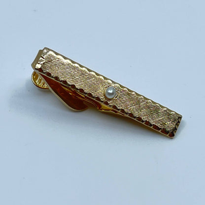 VTG Brushed Gold and Pearl Tone Tie Bar Tie Clip Tie Pin SC3