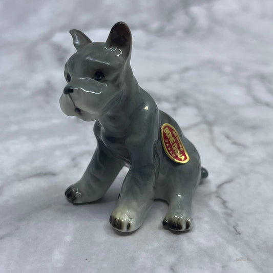 Vintage MCM Hand Painted Schnauzer Dog Bone China Figurine 2.5” SE1