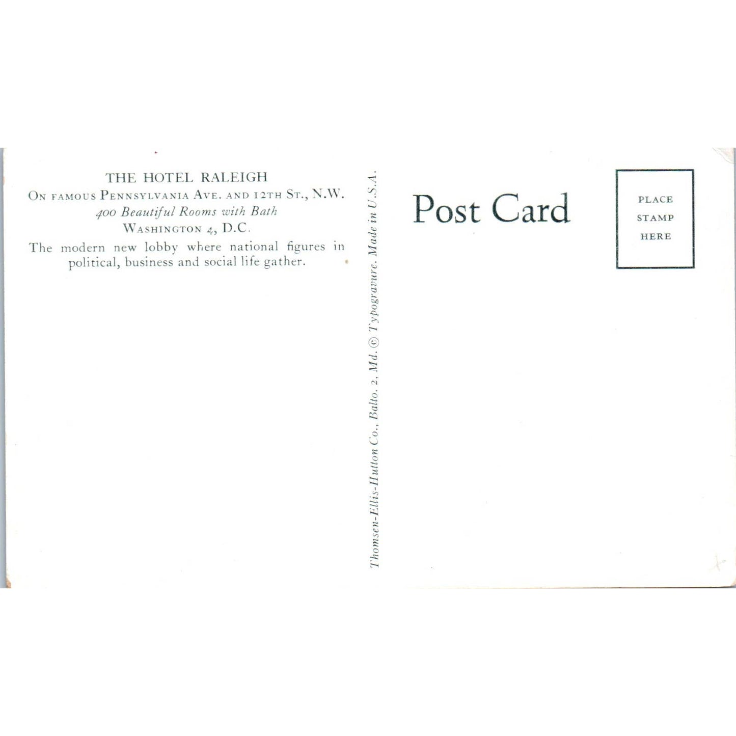 The Hotel Raleigh Washington DC Original Postcard TK1-P1