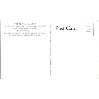 The Hotel Raleigh Washington DC Original Postcard P3-3