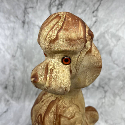 Vintage Pottery Poodle Dog Sculpture 14” Brown Swirl Orange Eyes TJ2-1