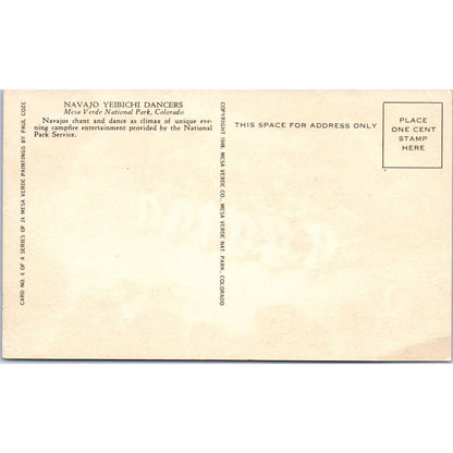 Navajo Yeibichai Dancers Mesa Verde Park Colorado Original Postcard TK1-29