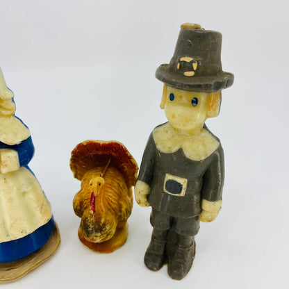 1960s GURLEY Thanksgiving Candle Set Pilgrims and Turkey TD9