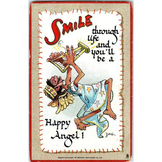 1910 Smile Through Life and You'll Be a Happy Angel Original Postcard TK1-25