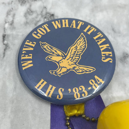 1983-84 Hermantown Hawks Homecoming Pinback Button w/ Football Helmet Charm SF1