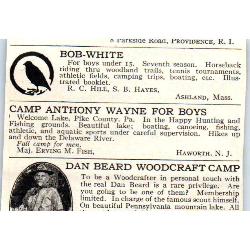 Raymond Riordon School Wilderness Camp Horseshoe Lake Highland NY 1921 Ad TJ7-S8