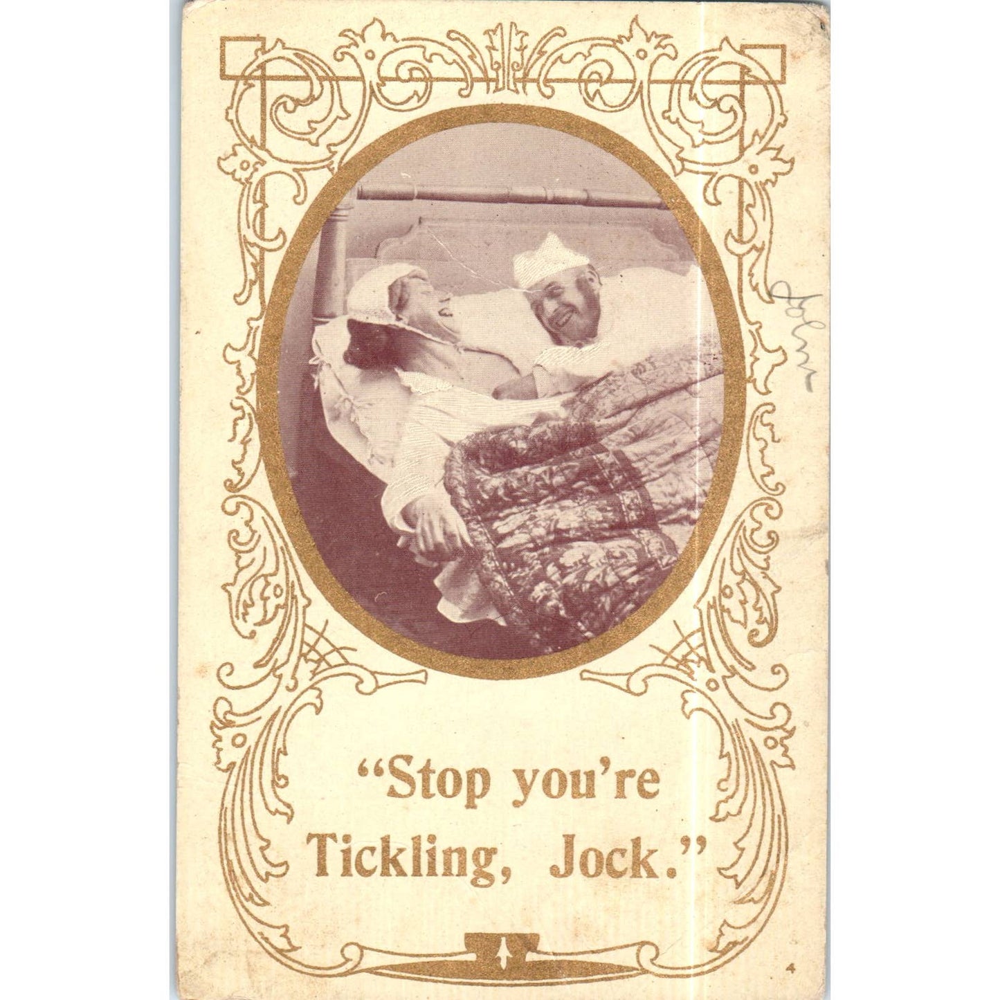 Victorian Couple in Bed Stop Tickling Jock c1908 Original Postcard TK1-P15