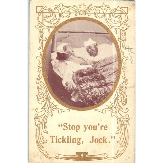 Victorian Couple in Bed Stop Tickling Jock c1908 Original Postcard TK1-P15