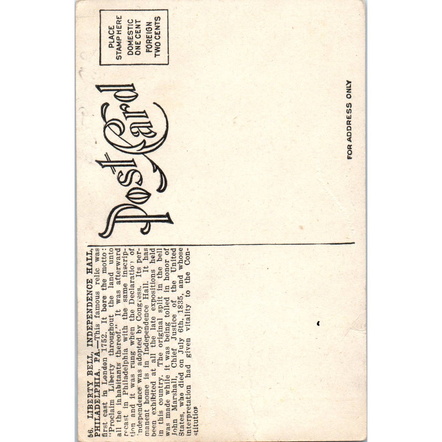 Antique Postcard The Liberty Bell Independence Hall Philadelphia PA TD8-P2