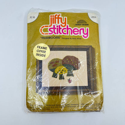 NOS 1970 Mushrooms Stitch Kit Jiffy Stitchery Sunset Designs Betty Miles TE5