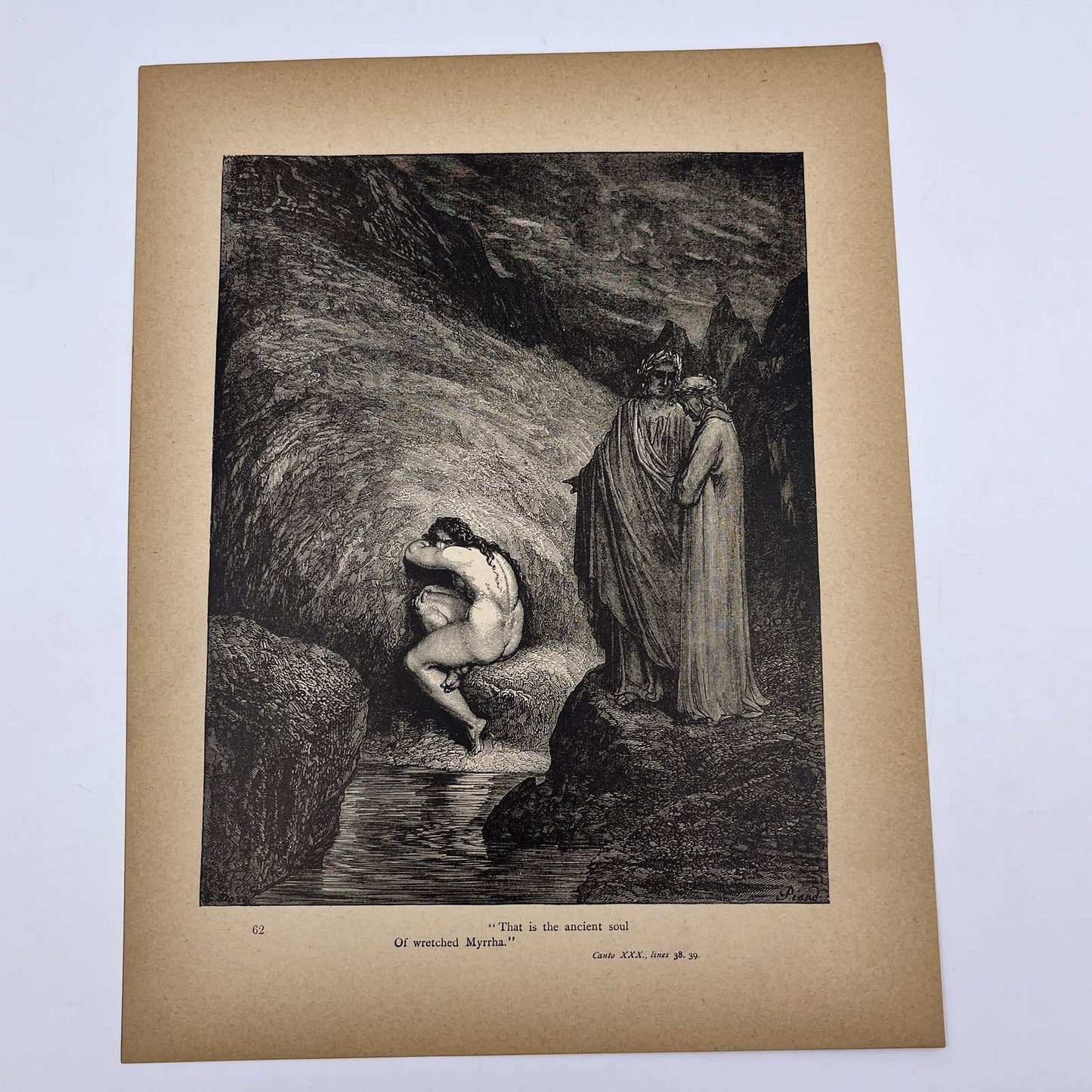 Original 1880s Gustave Dore Engraving Dante ancient soul Of wretched Myrrha FL4