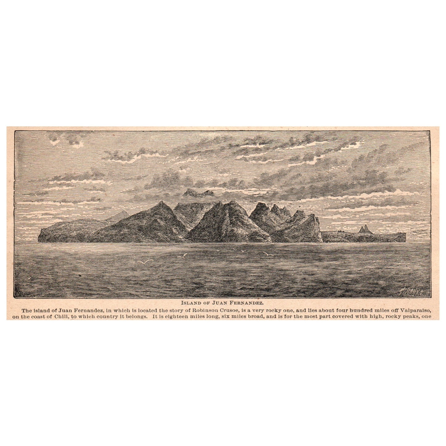 Island of Juan Fernandez 8x4" Original Engraving 1899 AK5-18
