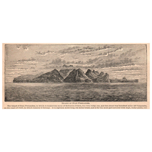 Island of Juan Fernandez 8x4" Original Engraving 1899 AK5-18