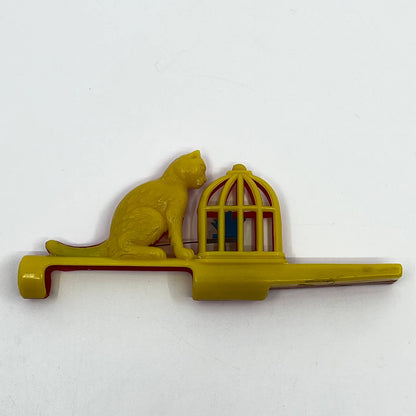 Vintage Yellow and Red Plastic Cat &  Bird Cage Slide Whistle West Germany TE1