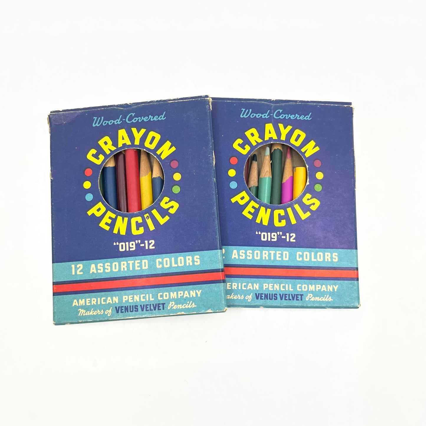 Vintage American Pencil Co Wood Covered Crayon Pencils  Set of 2 TF9