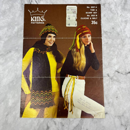 1970s Crochet King Patterns No. 2027 A Tam & Scarf No. 2027 B Cloche & Belt TJ3