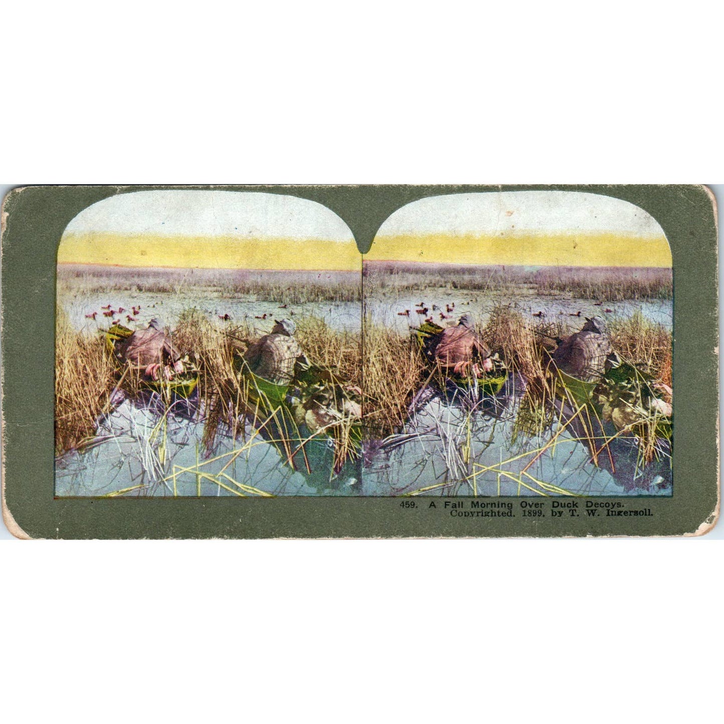 Victorian Duck Hunting "Morning Over Duck Decoys" Antique Stereoview Card TJ1-C1