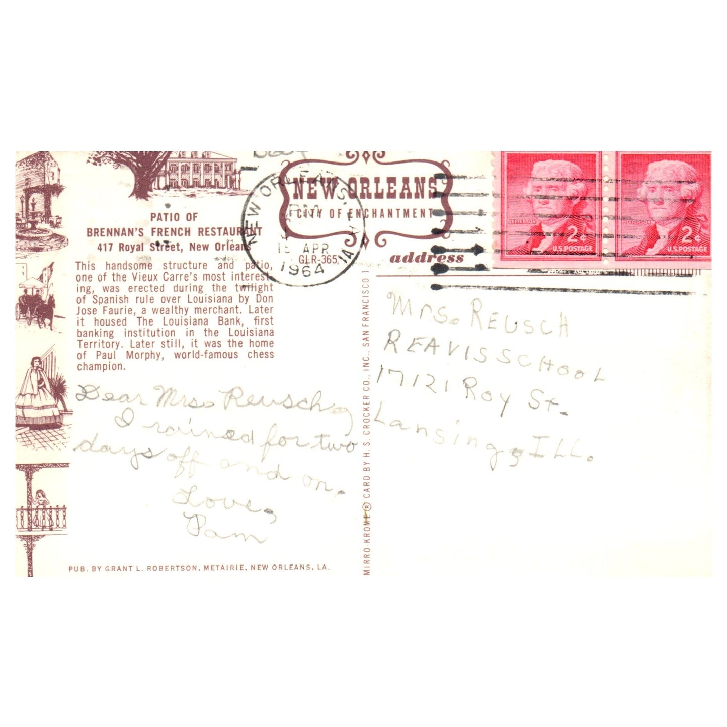 Vintage Postcard - Brennan's French Restaurant Patio New Orleans 1964 P3-7