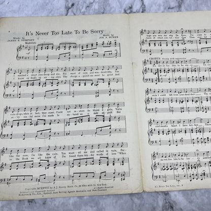 1918 IT'S NEVER TOO LATE TO BE SORRY Vintage Sheet Music marguerite snow V38