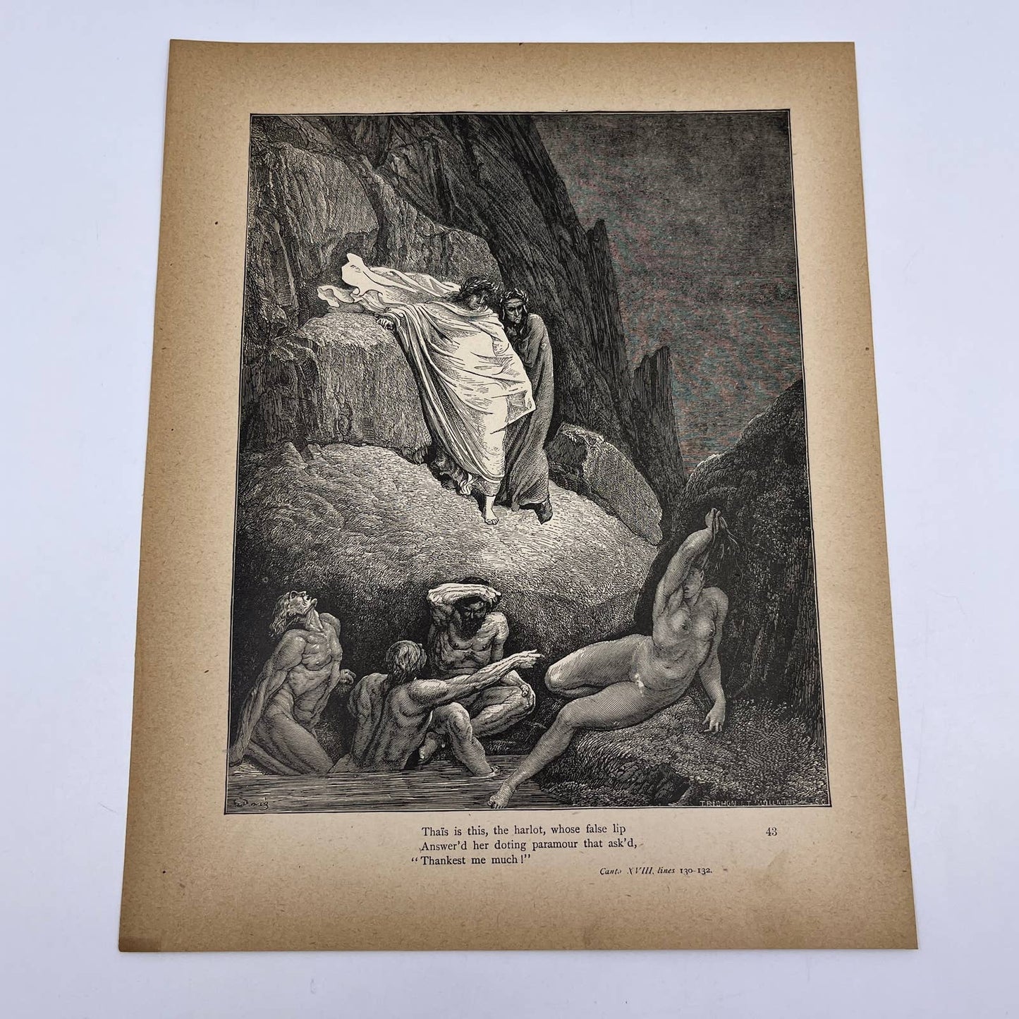 Original 1880s Gustave Dore Engraving Dante The Thais Terrace FL4