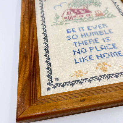 Vintage Original Framed Crewel Cross Stitch Sampler No Place Like Home 11x14 TE6
