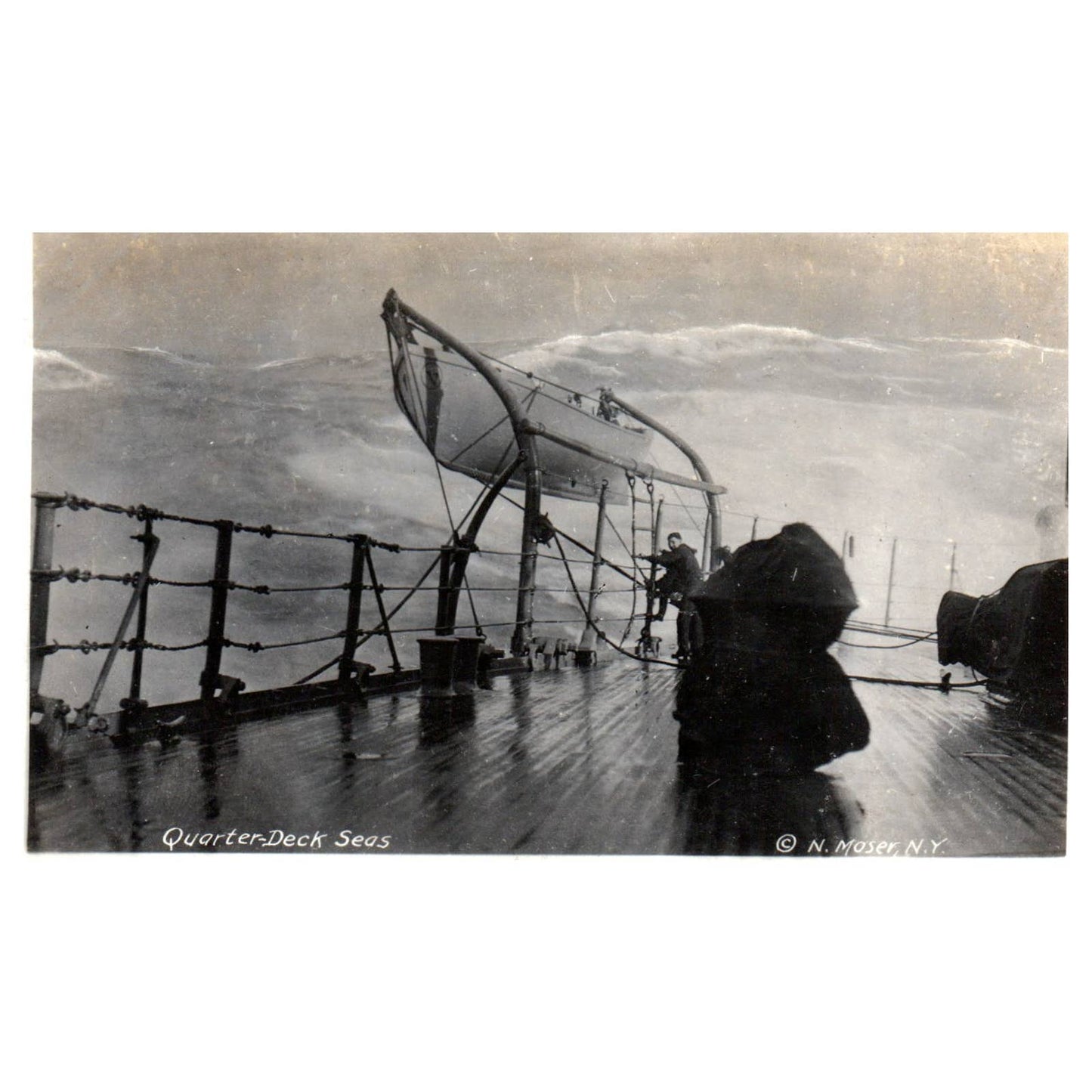 Quarter Deck Seas N. Moser Steamship Battleship - Original Postcard RPPC TJ8-4