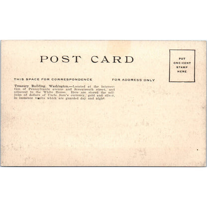Treasury Building Washington DC c1910 Original Postcard TK1-24