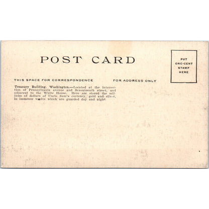 Treasury Building Washington DC c1910 Original Postcard P1-13