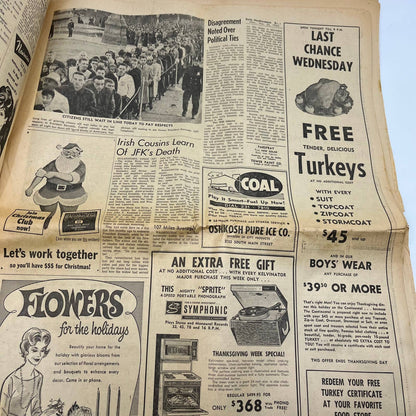 1963 Nov 25 OSHKOSH DAILY NORTHWESTERN Newspaper JFK Assassination TI6-10