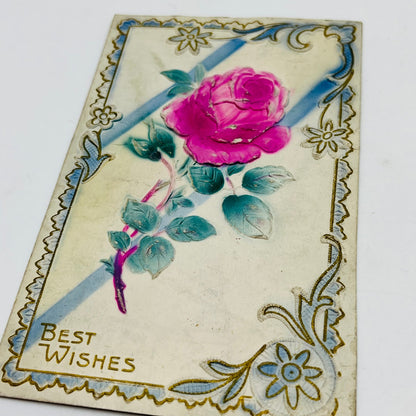 1910s Post Card Embossed Airbrushed Pink Rose Best Wishes PA6