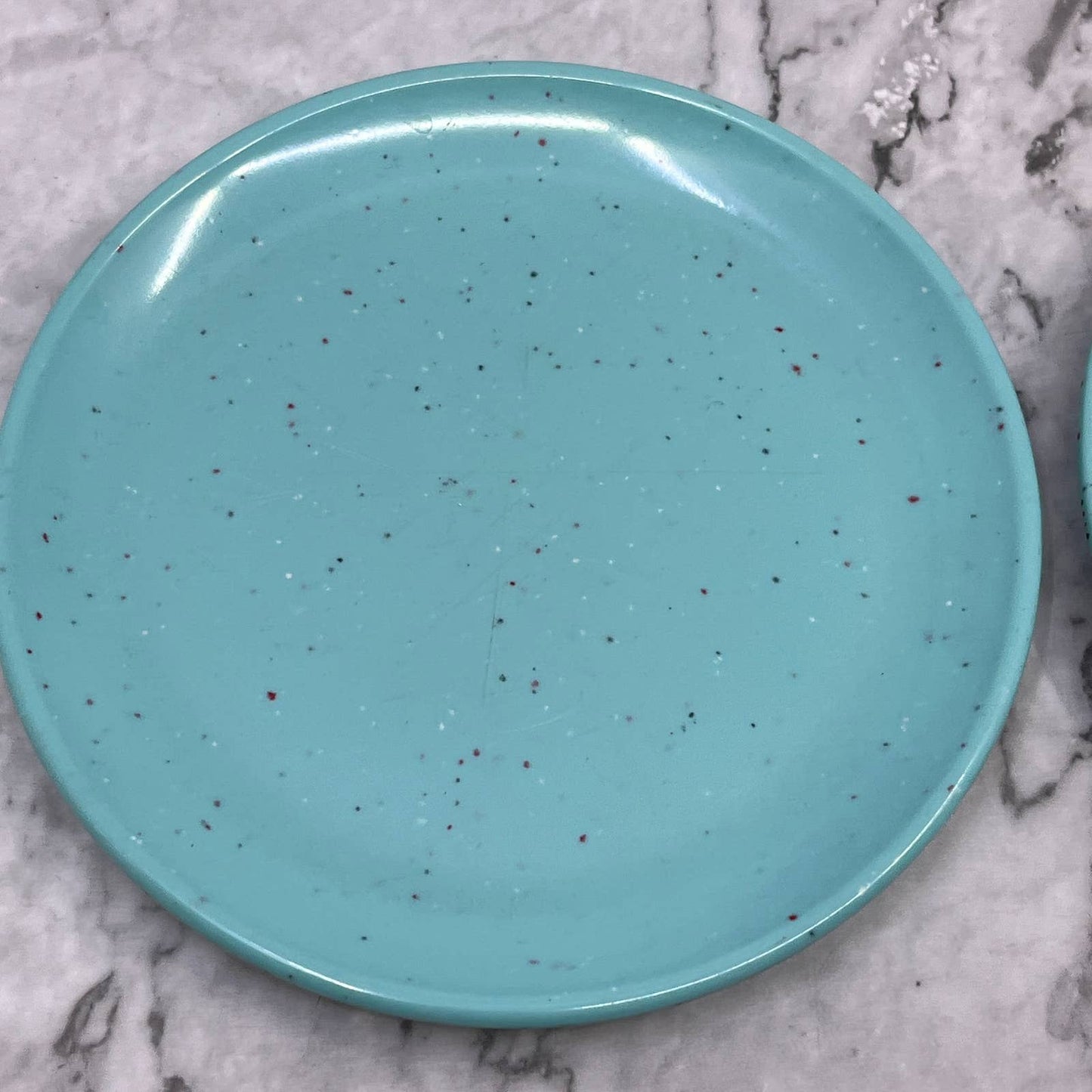 Imperial Ware Speckled Confetti Teal Blue Dessert Plate Set Melmac Malamine TA3