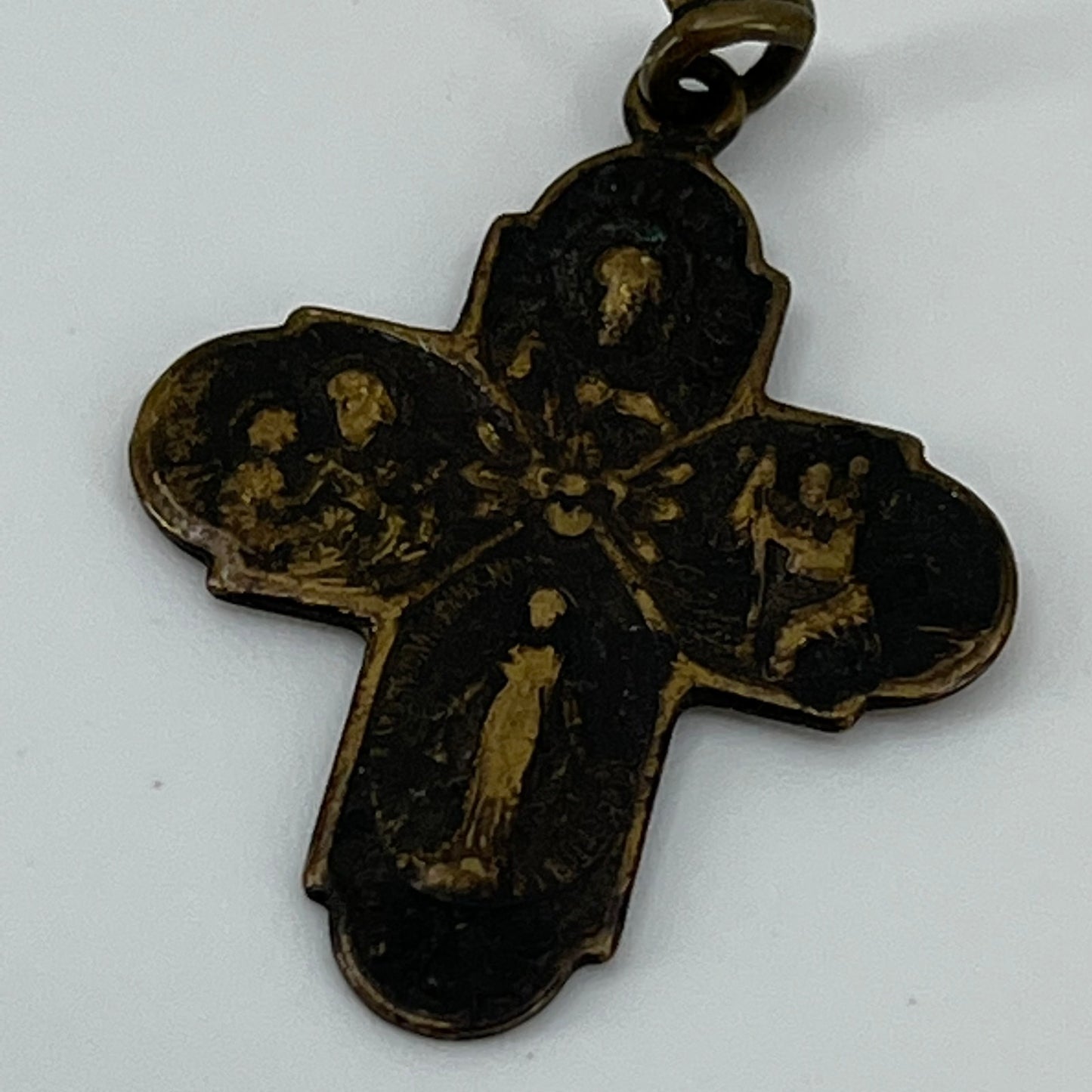 Antique Brass 4 Way Cross Medal I’m Catholic Call a Priest Sacred Heart SA6