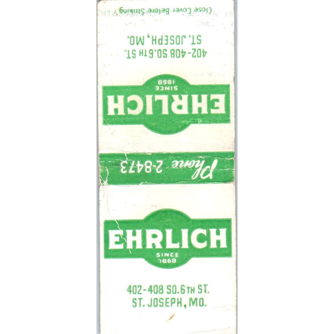 Ehrlich Refrigeration Supplies St. Joseph MO Advertising Matchbook Cover SA9-M1