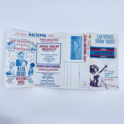 1960s Las Vegas Show Sheet Hacienda Hotel Hank Henry Burlesque Boxing AB2