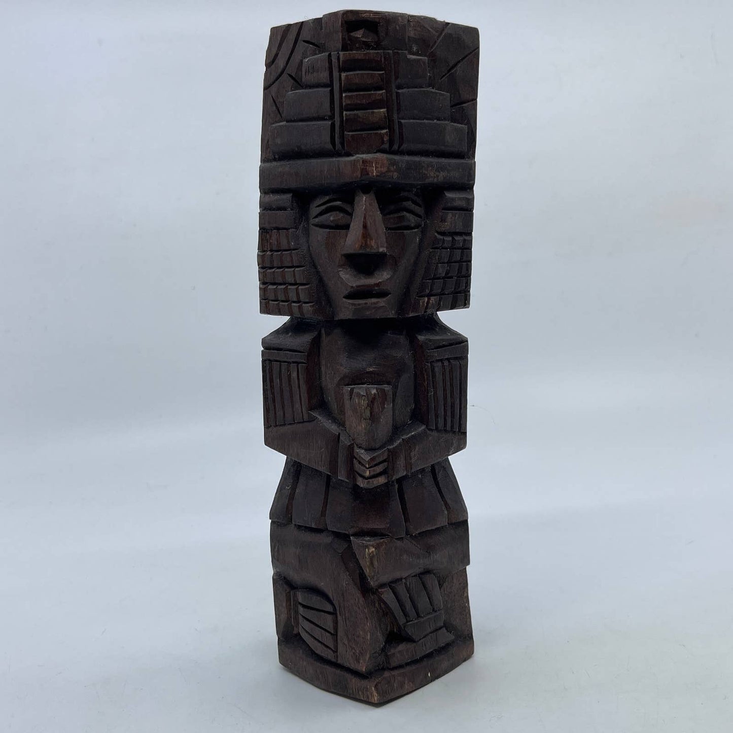 Vtg Mexican Pre Columbian Aztec Maya Priest Wood Totem Yucatan Mexico 8.5" TI2-2