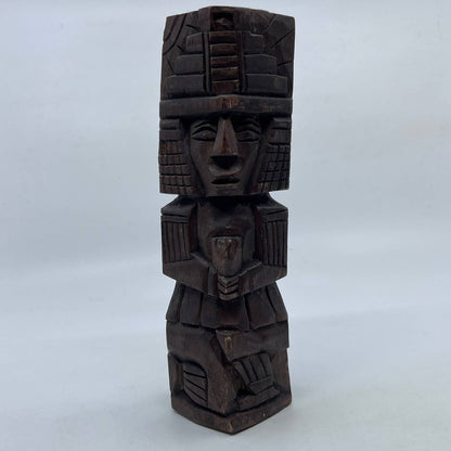 Vtg Mexican Pre Columbian Aztec Maya Priest Wood Totem Yucatan Mexico 8.5" TI2-2