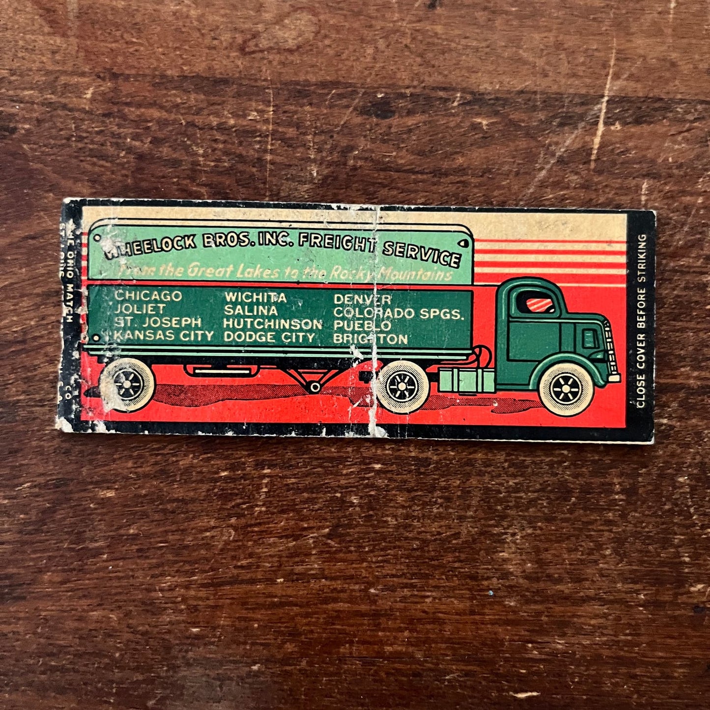 Wheelock Bros Freight Service Semi-Truck Advertising Matchbook Cover SA9-M12