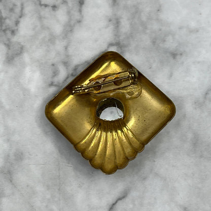 Vintage Art Deco Large Rhinestone & Brass Pin Brooch 1” SE7