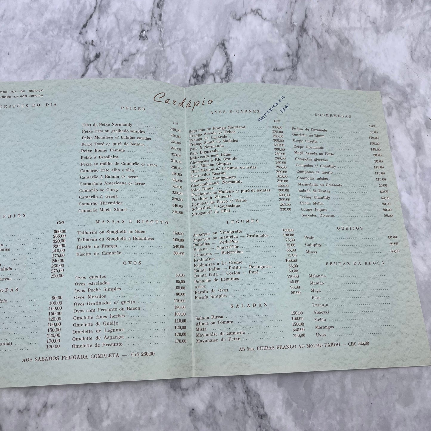 1961 Restaurant Menu - Restaurante Normandy Belo Horizonte L4-3